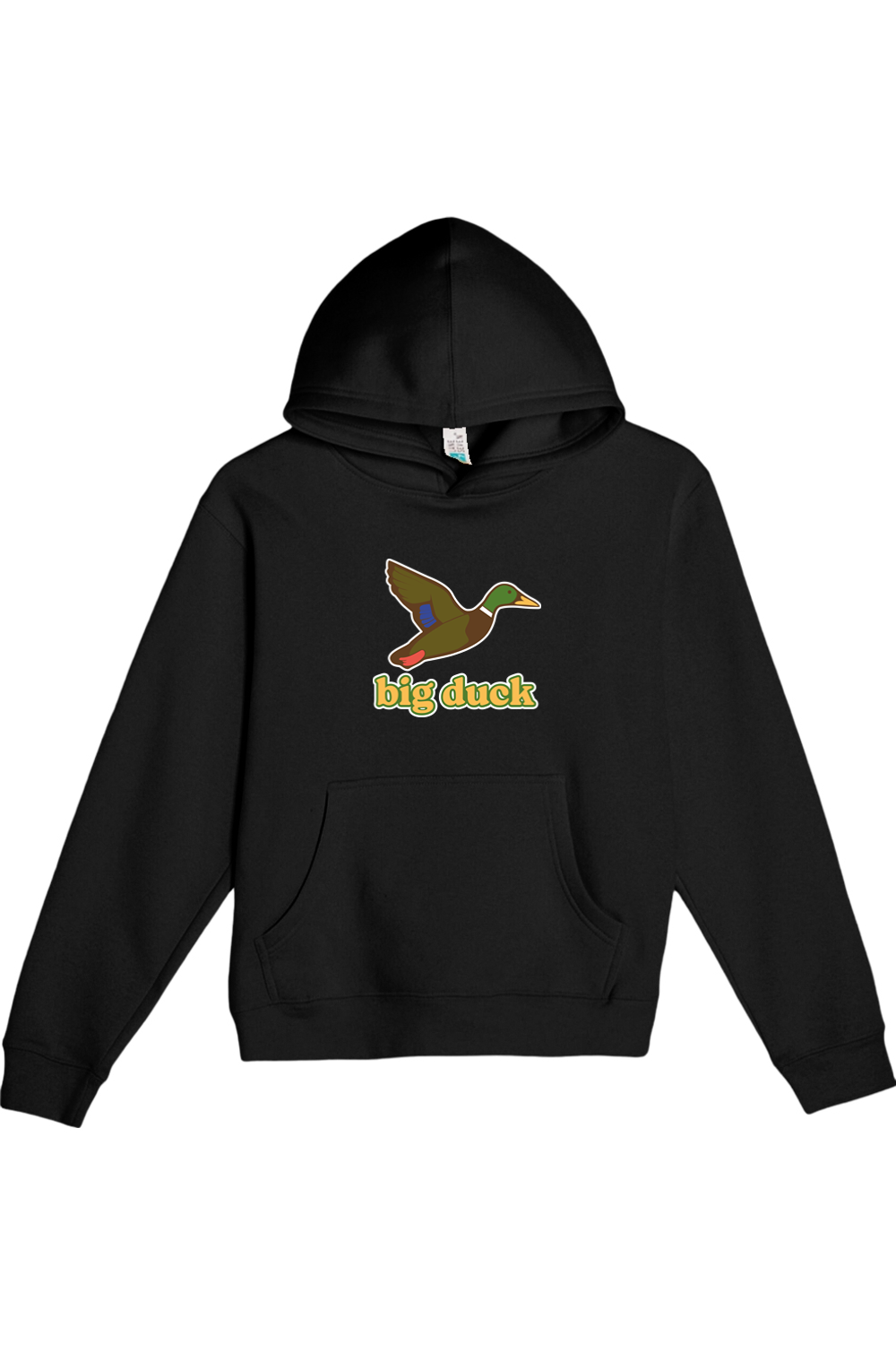 Big Duck In-Flight youth hoodie in Black with front Big Duck mallard logo