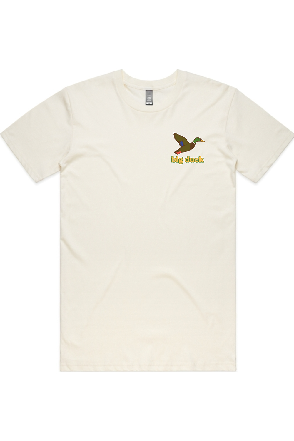 Egg Shell tee in Natural with left chest flying mallard Big Duck logo