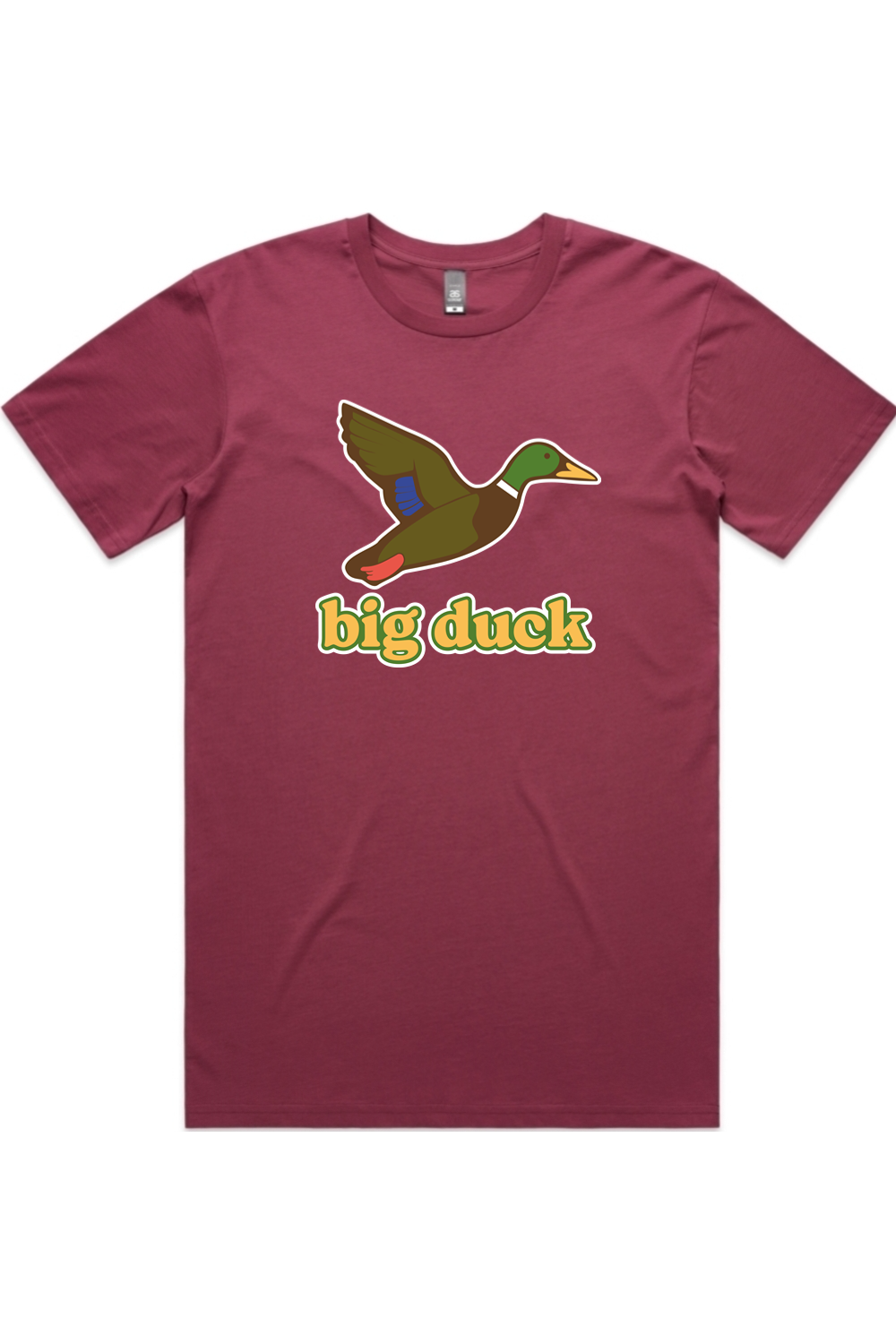 Blueberry Hill tee with front flying mallard Big Duck logo