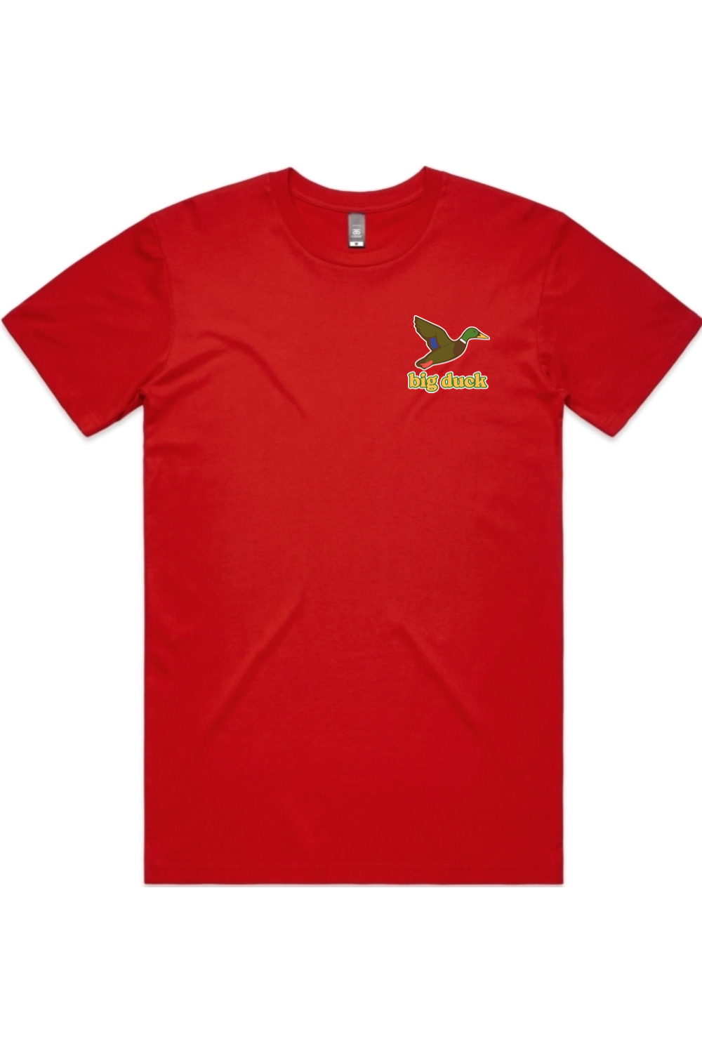 Red Dawn tee with left chest flying mallard Big Duck logo
