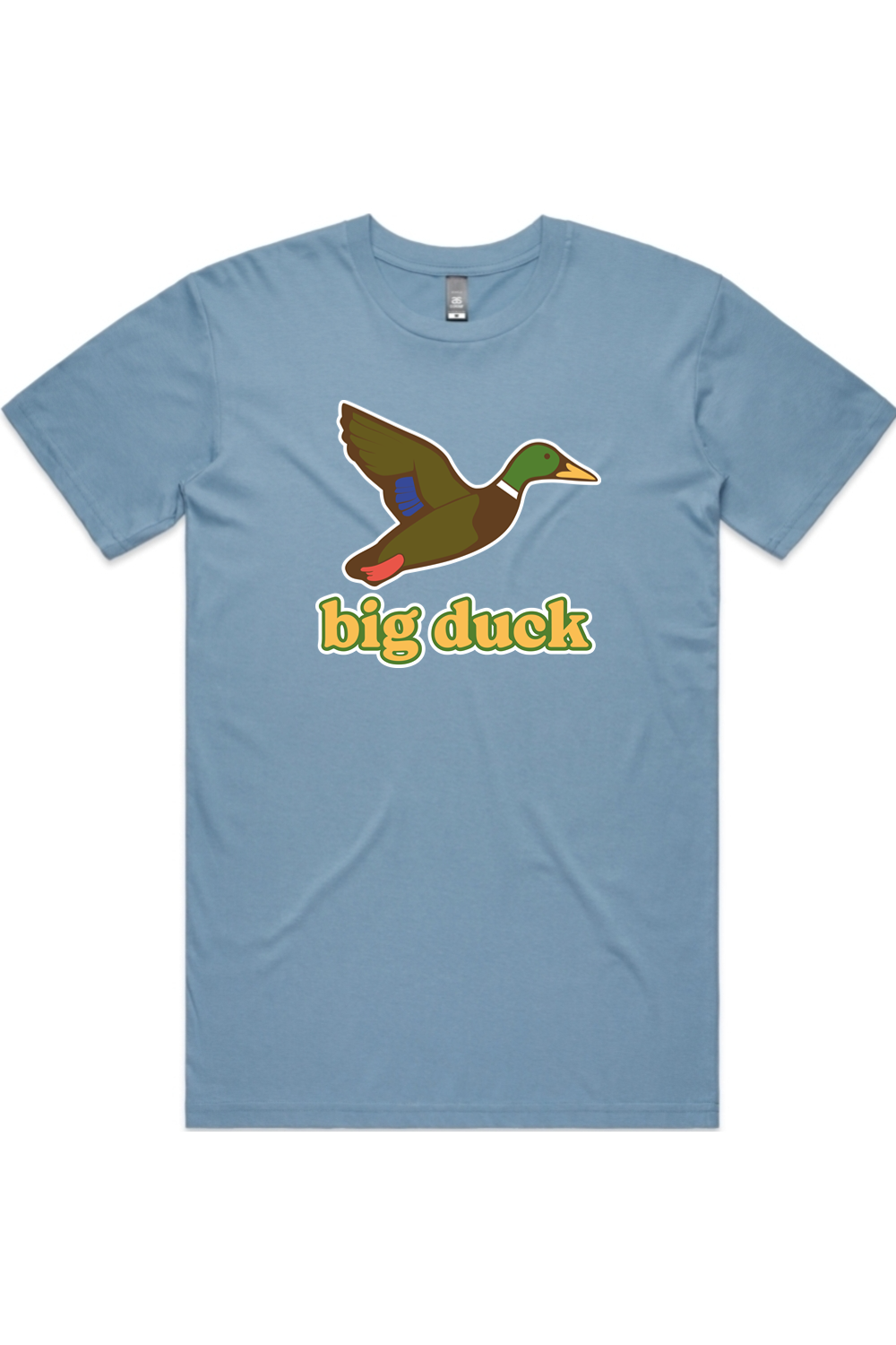 Carolina Blue tee with front flying mallard Big Duck logo