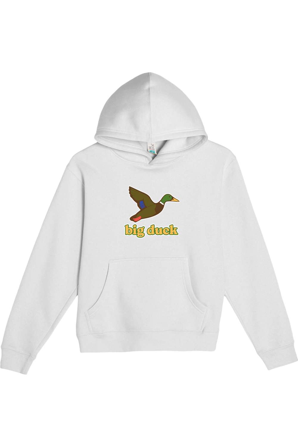 Big Duck In-Flight youth hoodie in White with front Big Duck mallard logo