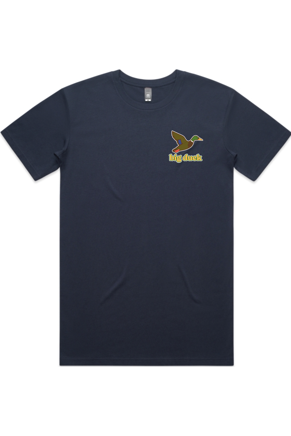 Blue Moon tee in Midnight Blue with left chest flying mallard Big Duck logo