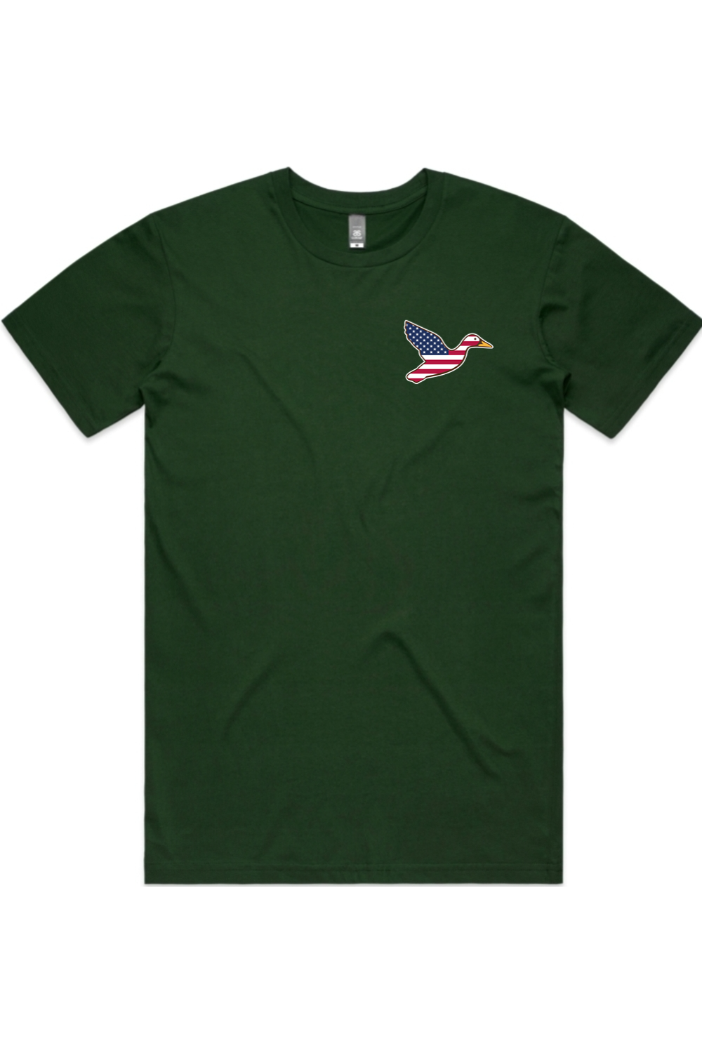 Big Duck Americana tee in Forest Green with left chest flying mallard Big Duck logo