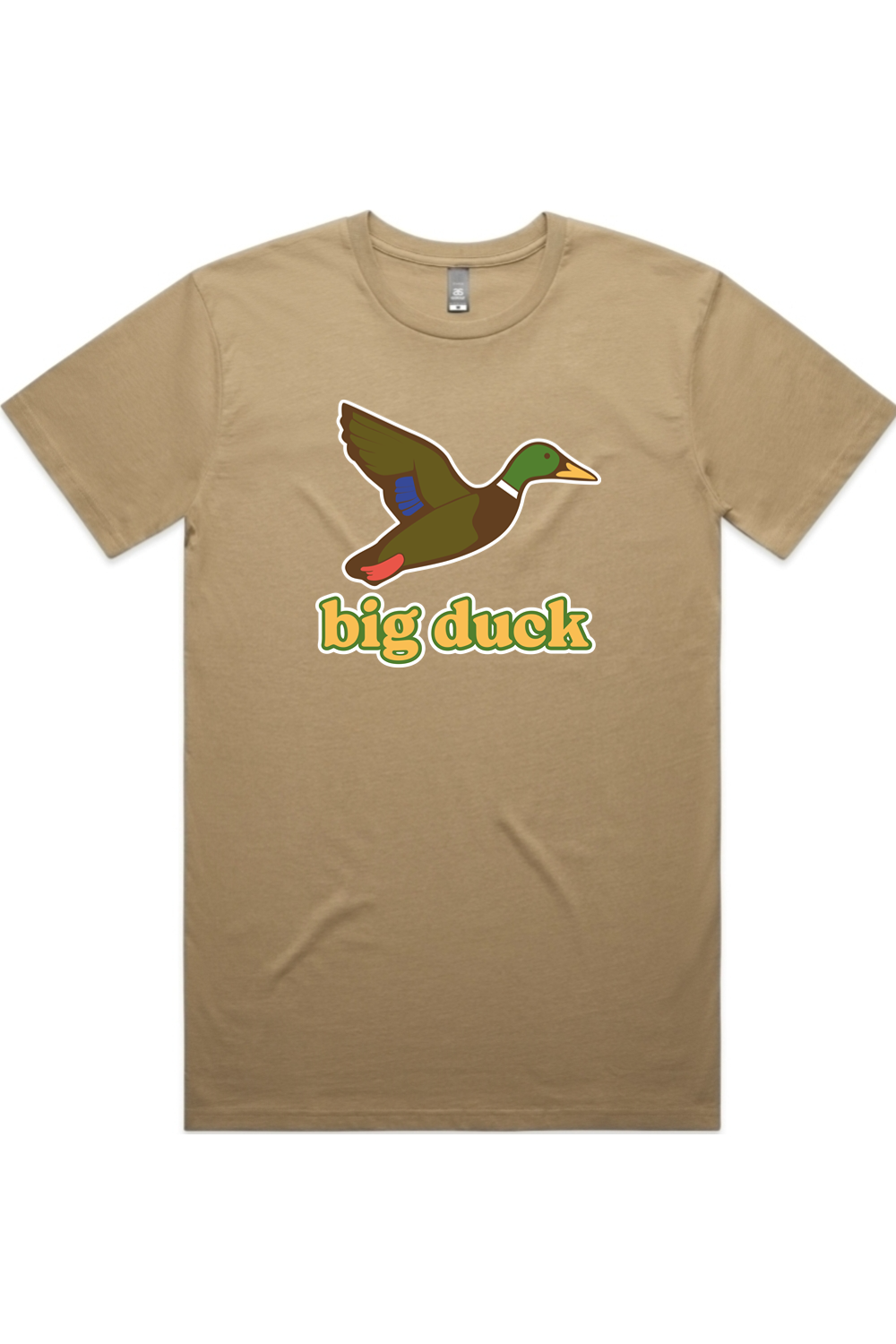Sand Dune tee with front flying mallard Big Duck logo