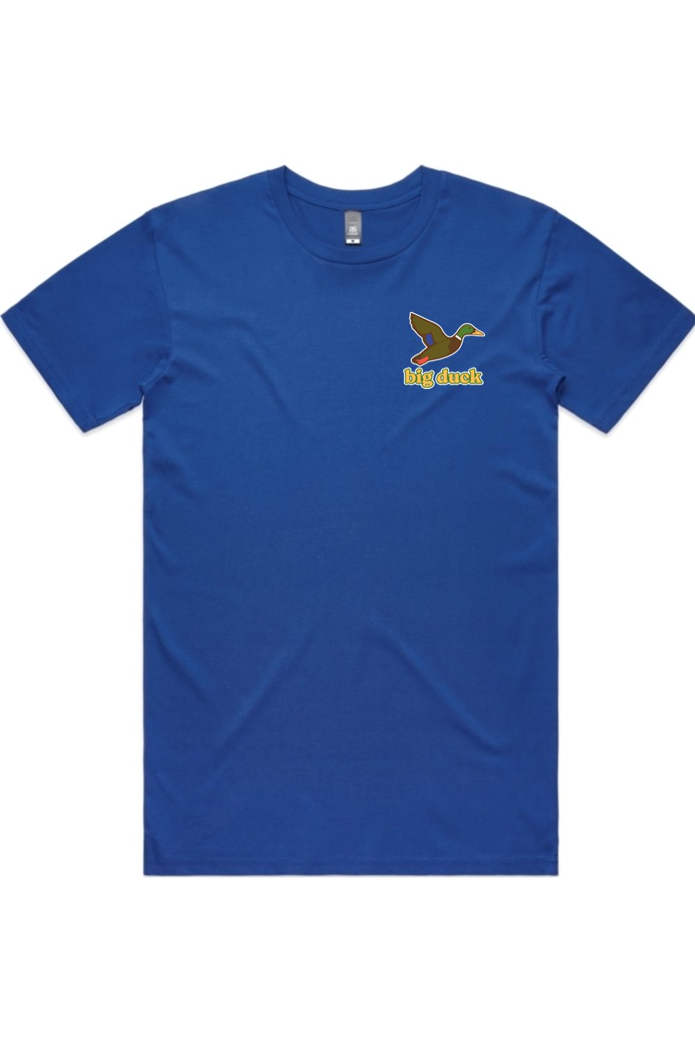 Deep Blue Sea tee in Bright Royal with left chest flying mallard Big Duck logo