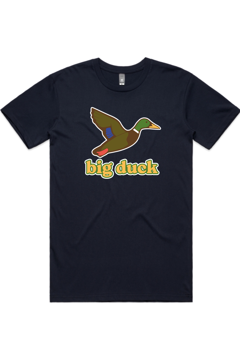 Navy tee with front flying mallard Big Duck logo