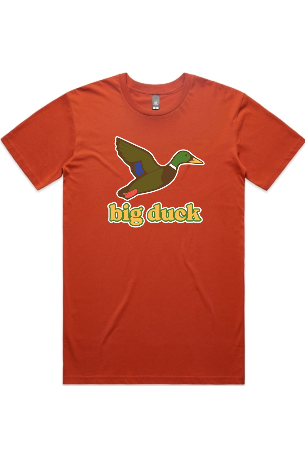 Campfire Ember tee in Autumn with front flying mallard Big Duck logo