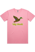 Bubblegum tee with front flying mallard Big Duck logo
