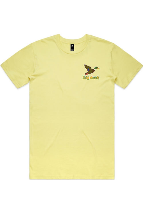 Lemonade Stand tee with left chest flying mallard Big Duck logo
