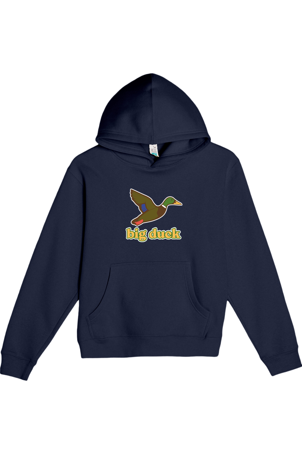 Big Duck In-Flight youth hoodie in Navy with front Big Duck mallard logo