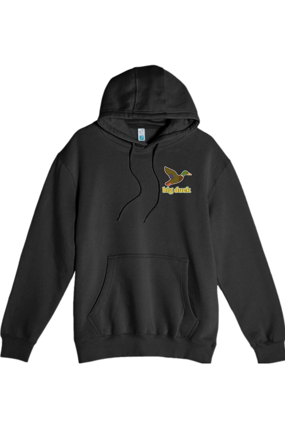 Big Duck In-Flight hoodie in Black with left chest Big Duck mallard logo