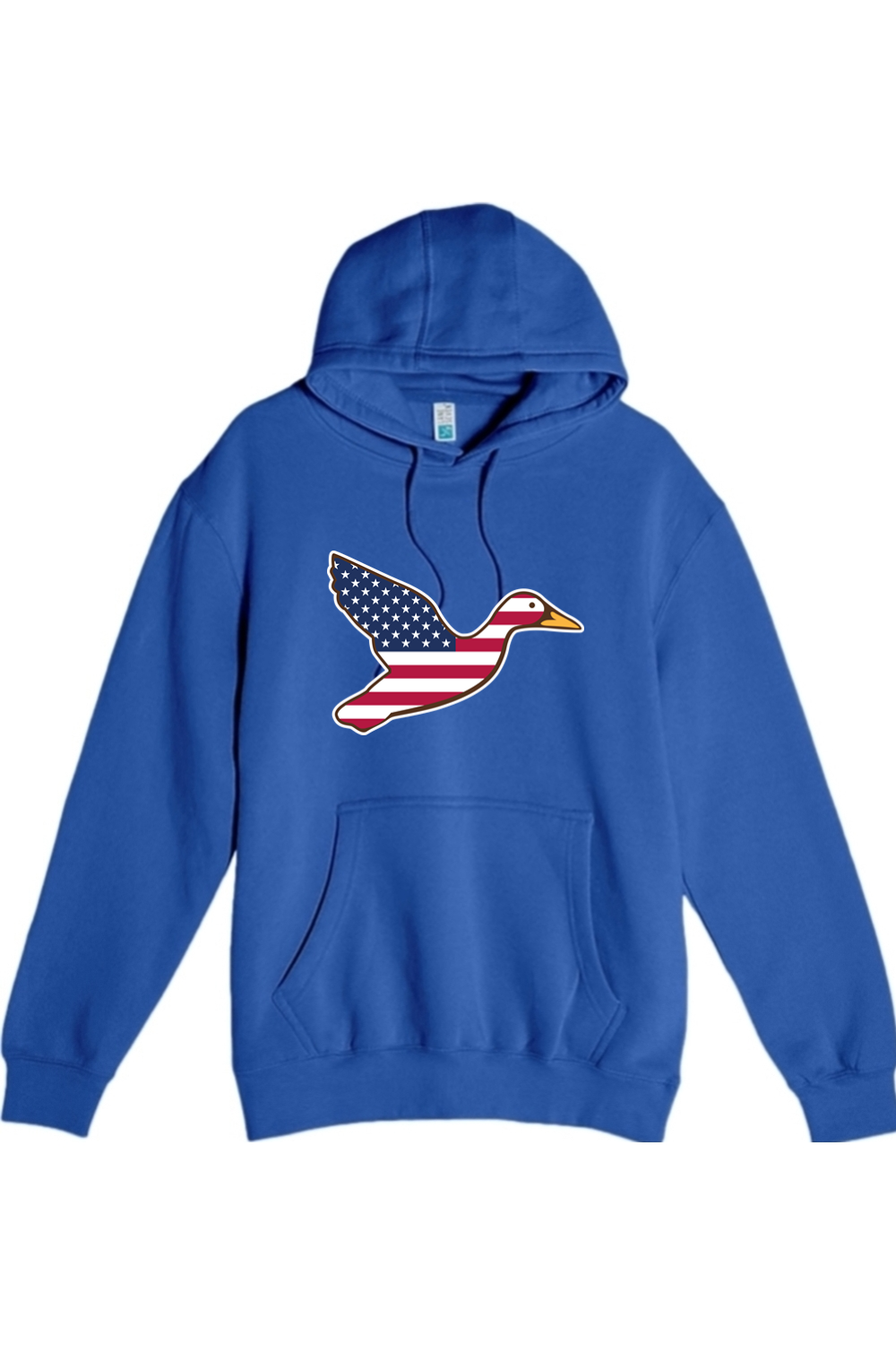 Big Duck Americana hoodie in True Royal with front Big Duck mallard logo