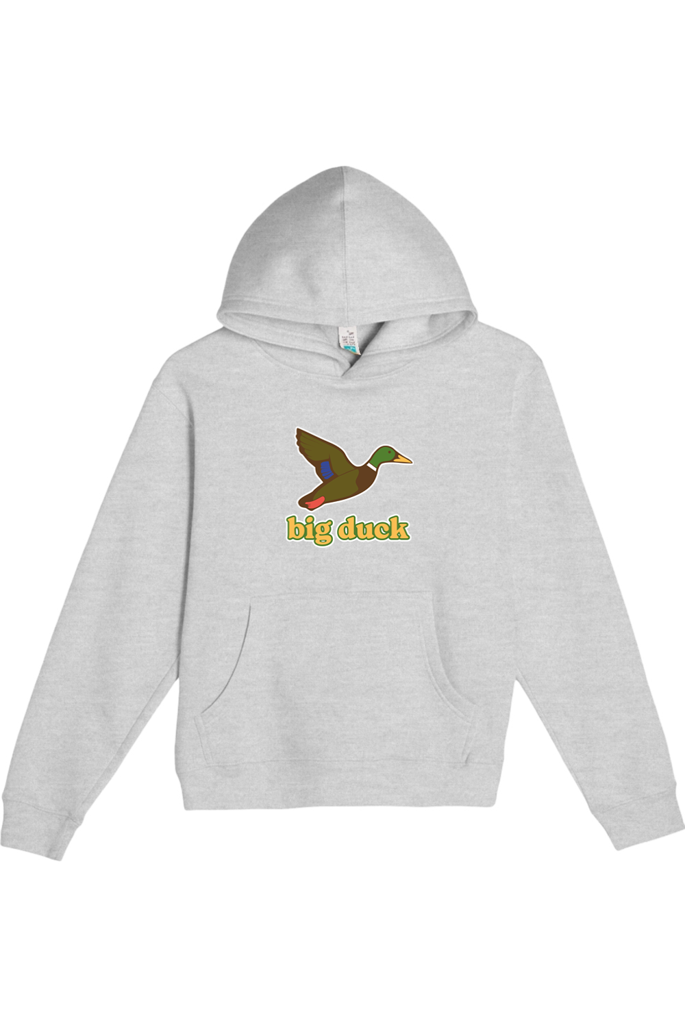 Big Duck In-Flight youth hoodie in Heather Grey with front Big Duck mallard logo