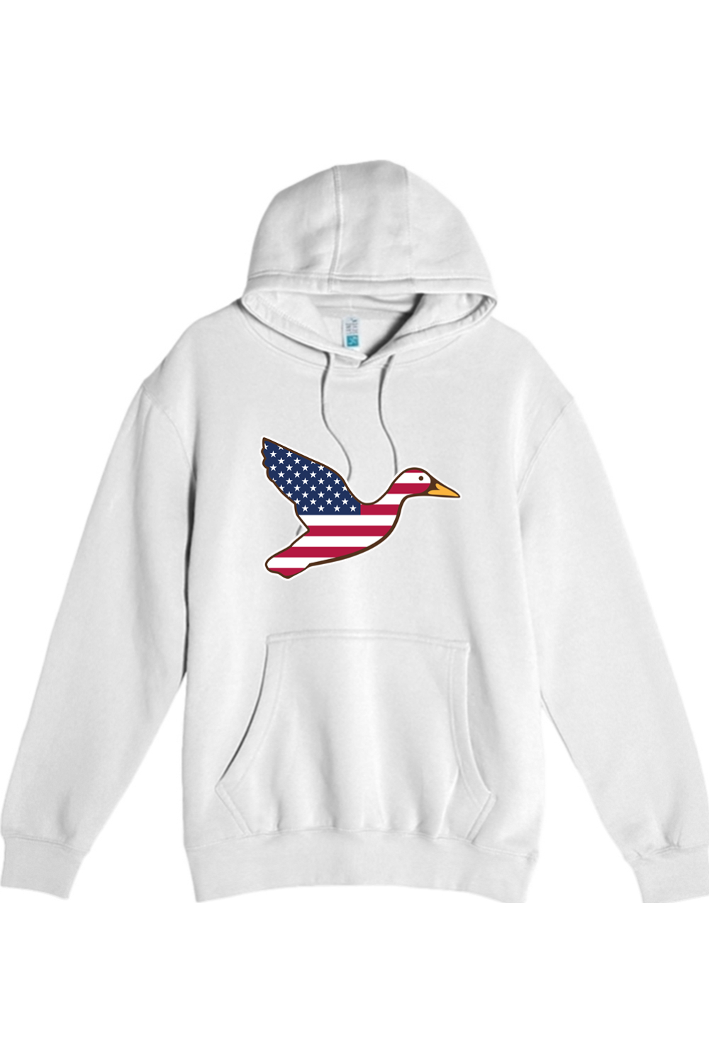 Big Duck Americana hoodie in White with front Big Duck mallard logo