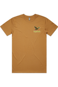 Sahara tee in Camel with left chest flying mallard Big Duck logo