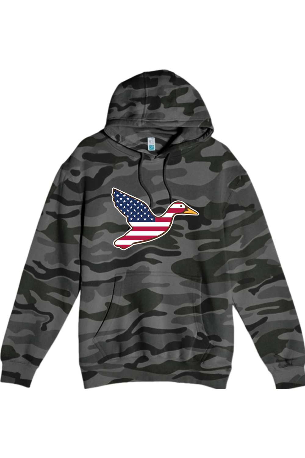 Big Duck Americana hoodie in Slate Camo with front Big Duck mallard logo