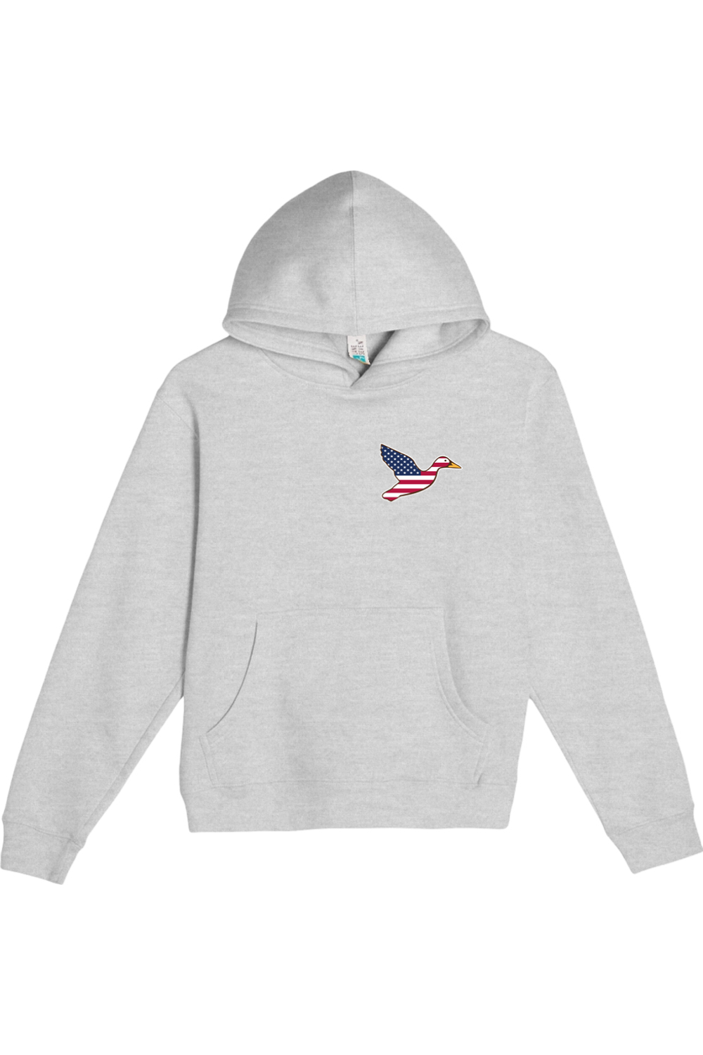 Big Duck Americana youth hoodie in Heather Grey with left chest Big Duck mallard logo