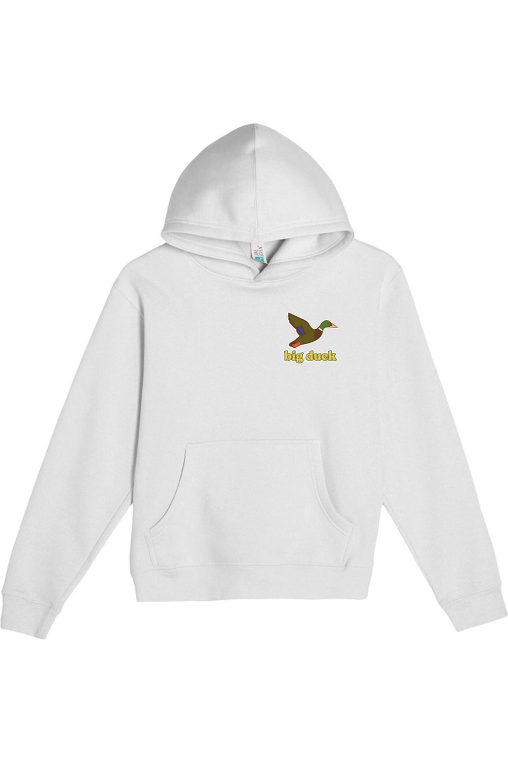 Big Duck In-Flight youth hoodie in White with left chest Big Duck mallard logo
