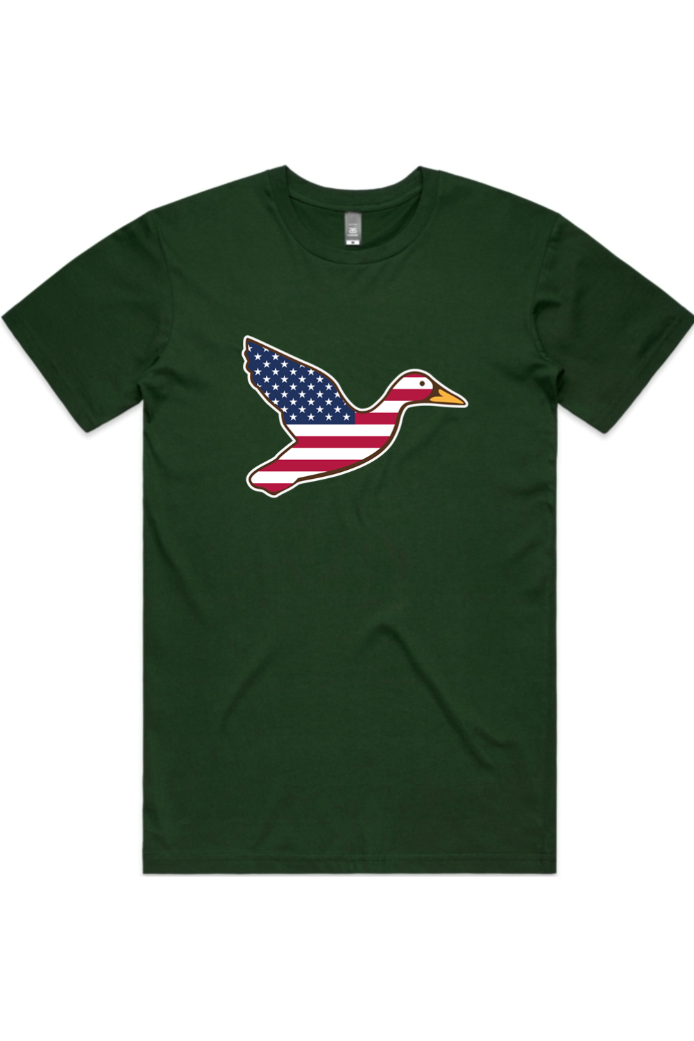 Big Duck Americana tee in Forest Green with front flying mallard Big Duck logo