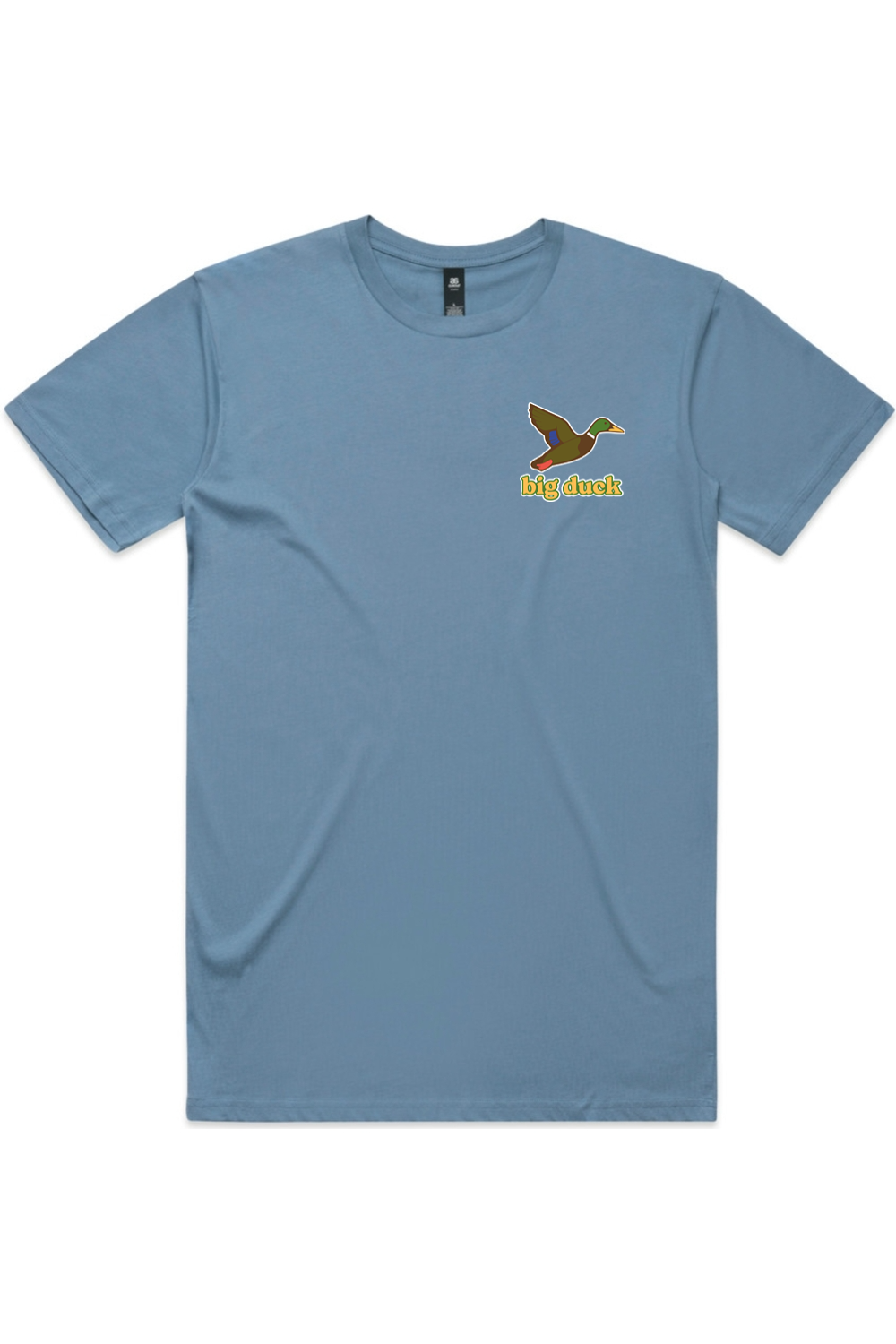Caribbean Sea tee in Fog Blue with left chest flying mallard Big Duck logo