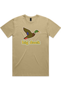 Khaki tee with front flying mallard Big Duck logo