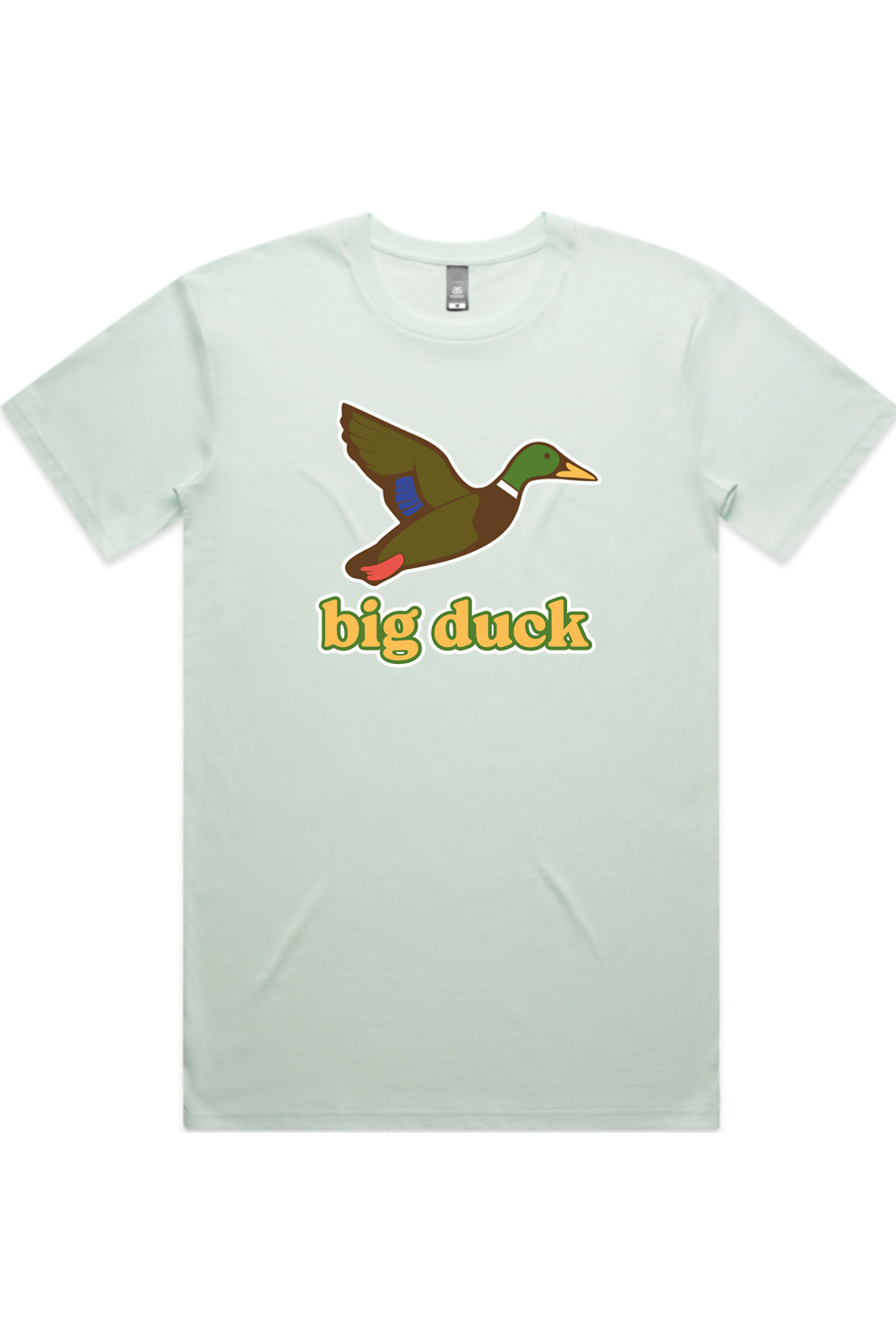 Seafoam tee with front flying mallard Big Duck logo