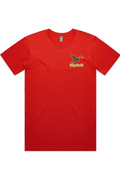 Bullseye tee in Fire with left chest flying mallard Big Duck logo
