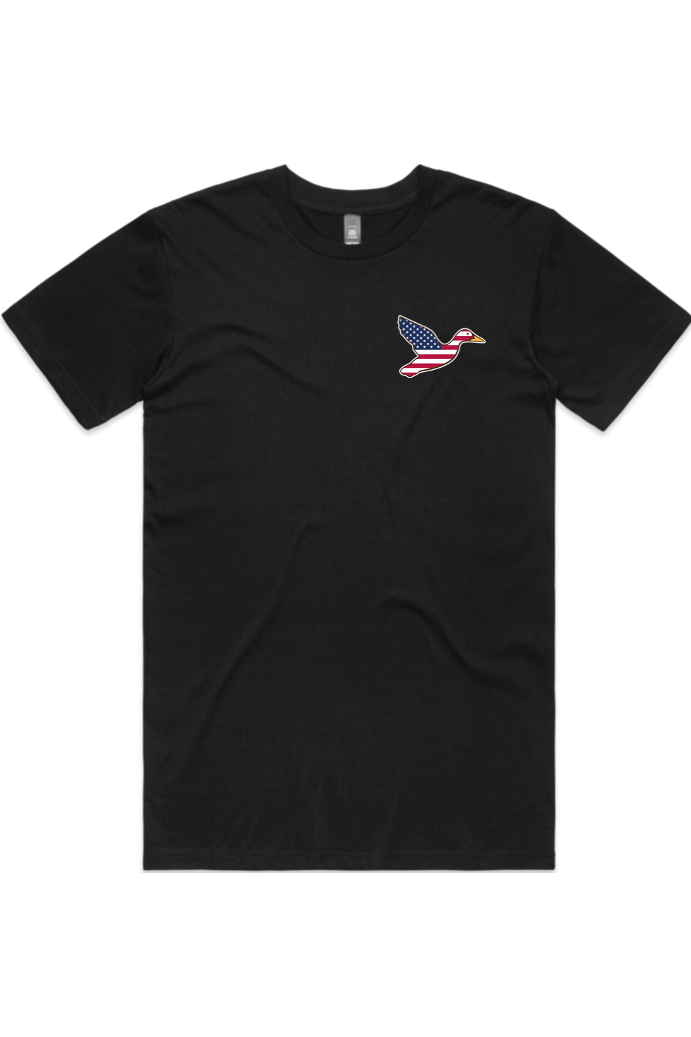 Big Duck Americana tee in Black with left chest flying mallard Big Duck logo
