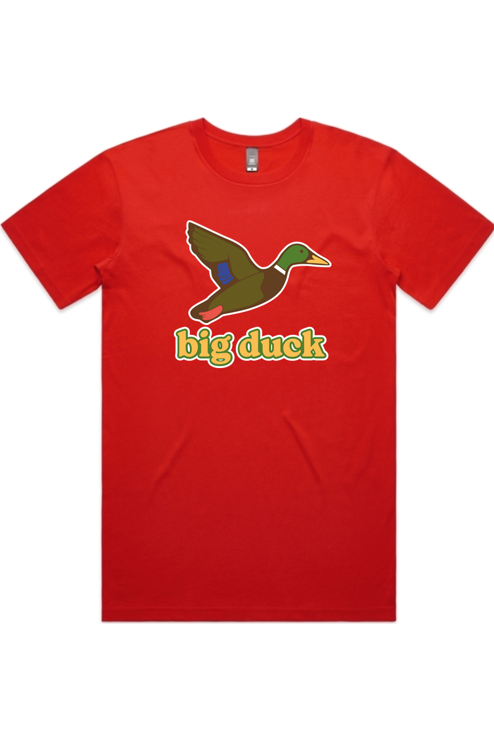 Bullseye tee in Fire with front flying mallard Big Duck logo