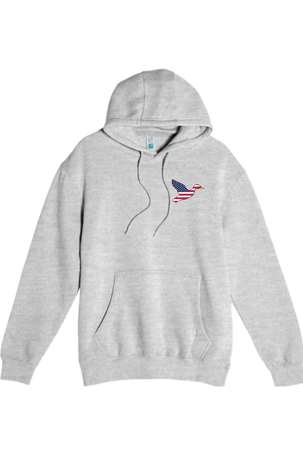 Big Duck Americana hoodie in Heather Grey with left chest Big Duck mallard logo