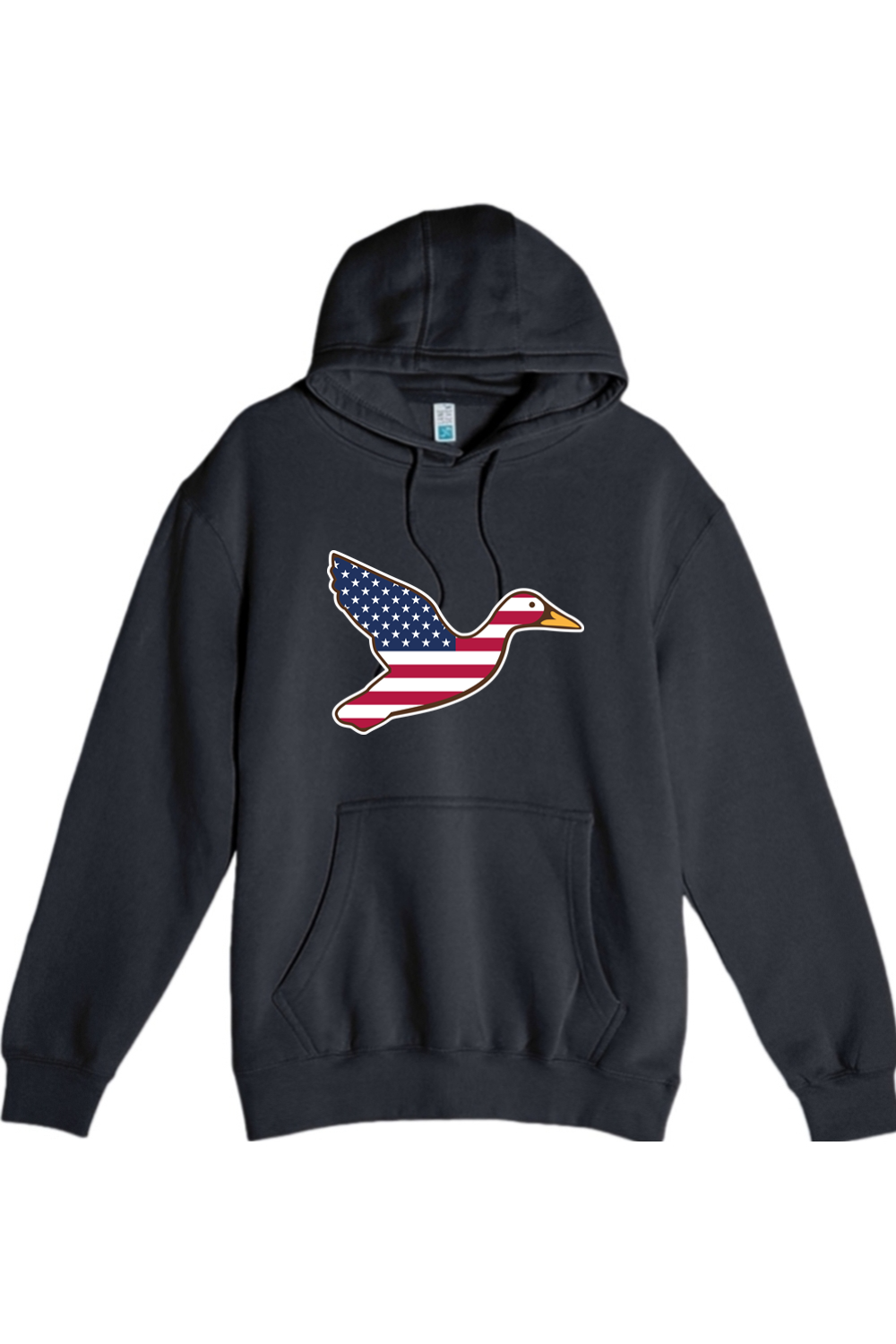 Big Duck Americana hoodie in Navy with front Big Duck mallard logo