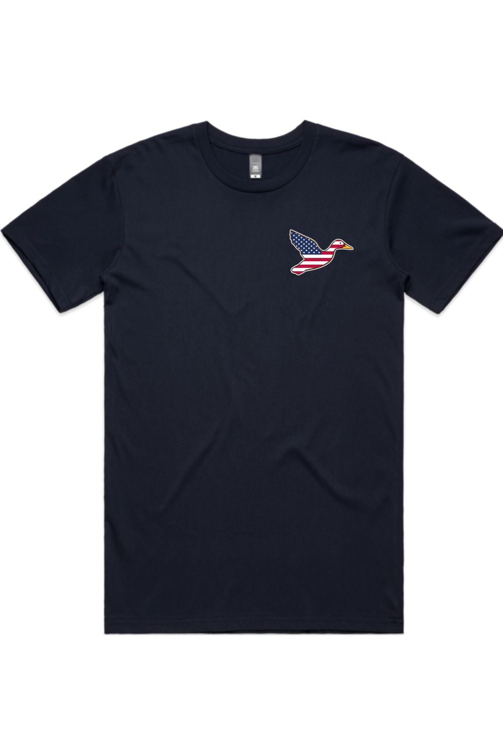 Big Duck Americana tee in Navy with left chest flying mallard Big Duck logo