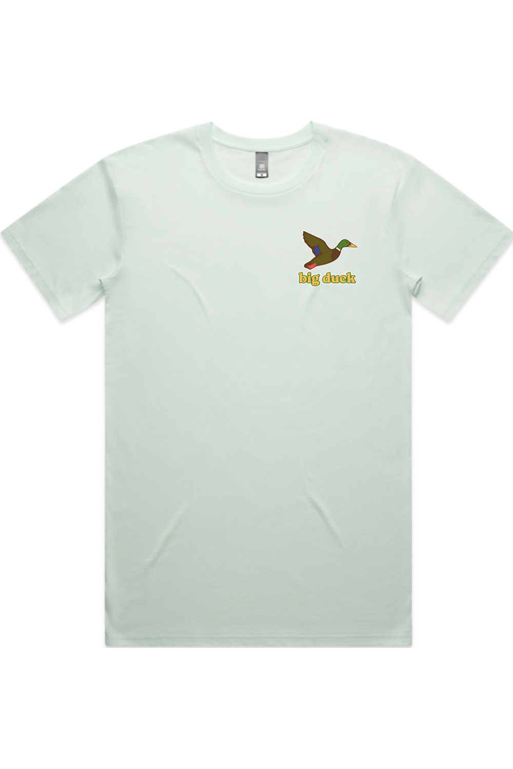 Seafoam tee with left chest flying mallard Big Duck logo