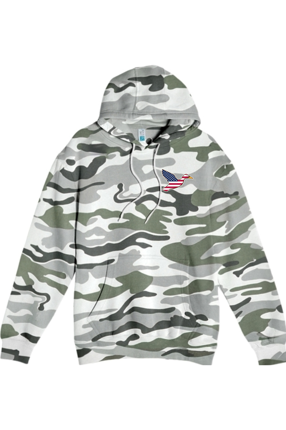 Big Duck Americana hoodie in Sage Camo with left chest Big Duck mallard logo