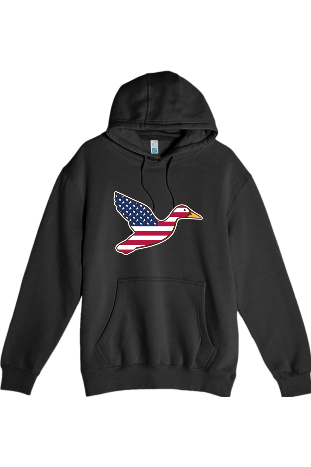 Big Duck Americana hoodie in Black with front Big Duck mallard logo