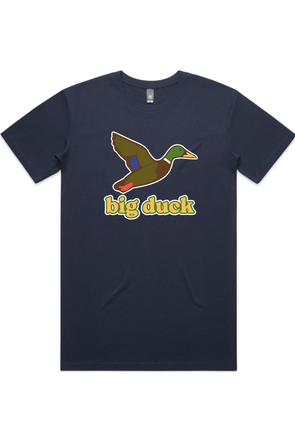 Blue Moon tee in Midnight Blue with front flying mallard Big Duck logo