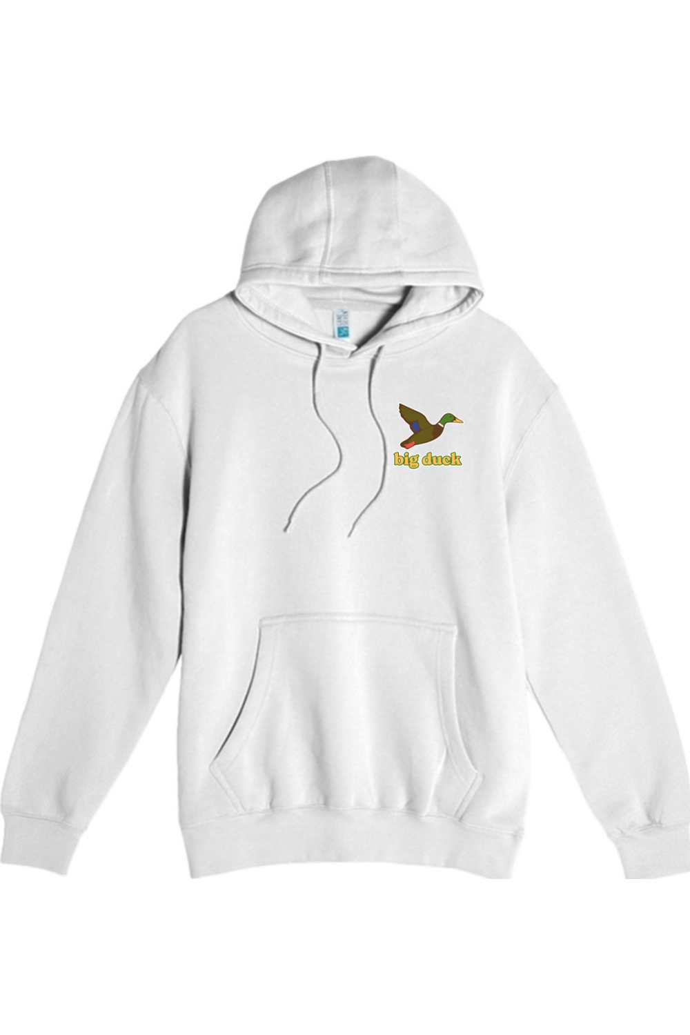 Big Duck In-Flight hoodie in White with left chest Big Duck mallard logo