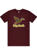 Maroon tee in Burgundy with front flying mallard Big Duck logo