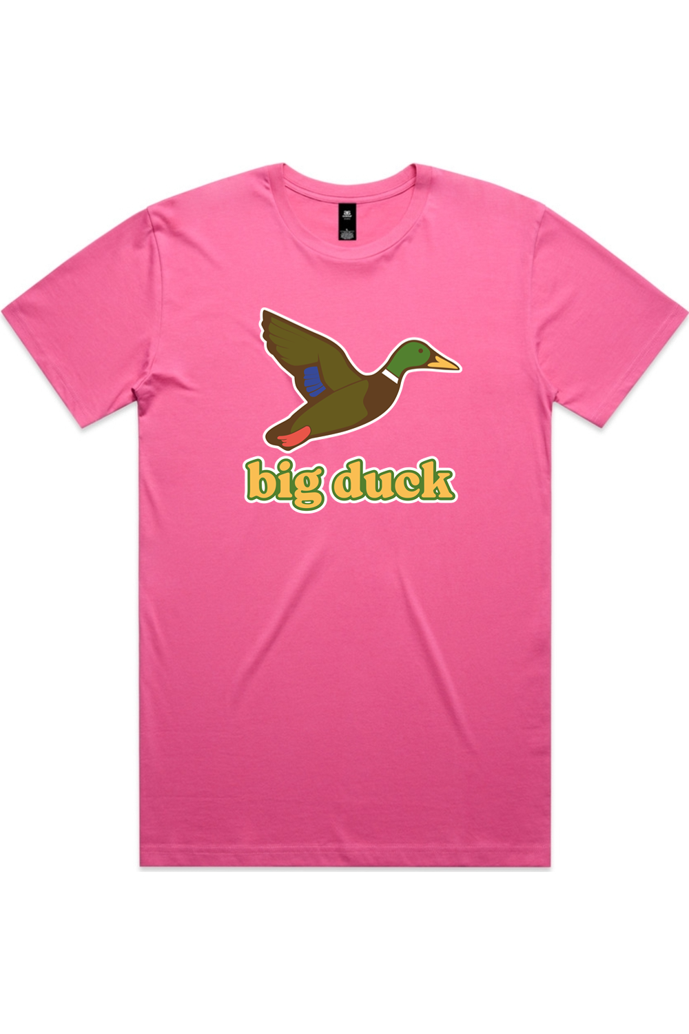Fightin' Pink tee in Charity Pink with front flying mallard Big Duck logo