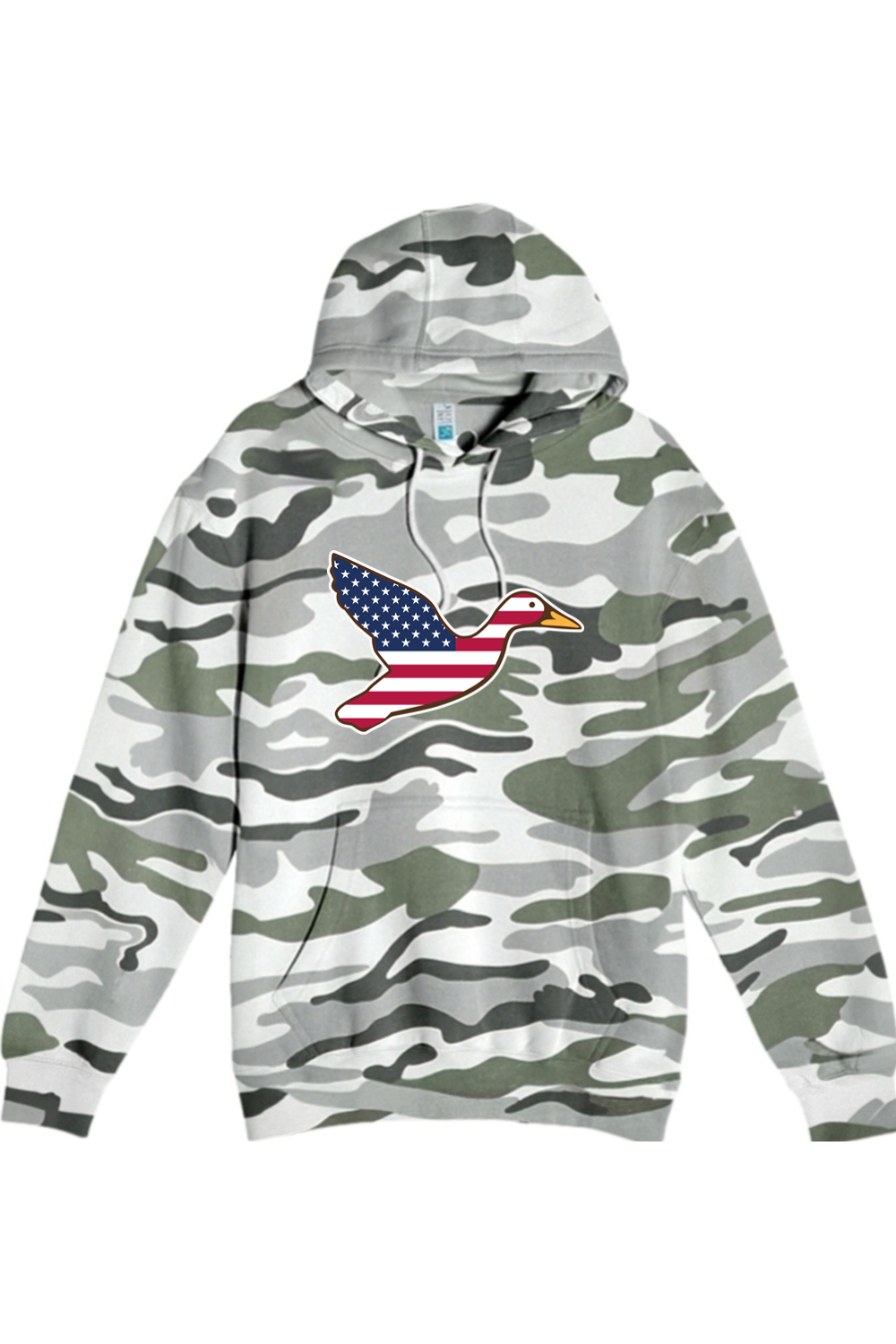 Big Duck Americana hoodie in Sage Camo with front Big Duck mallard logo