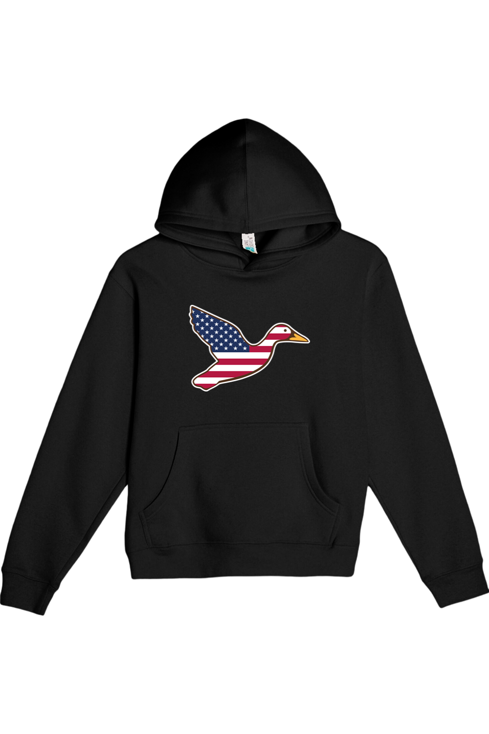 Big Duck Americana youth hoodie in Black with front Big Duck mallard logo