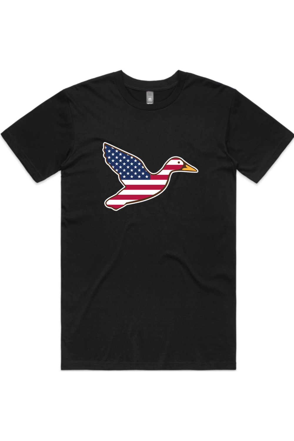Big Duck Americana tee in Black with front flying mallard Big Duck logo