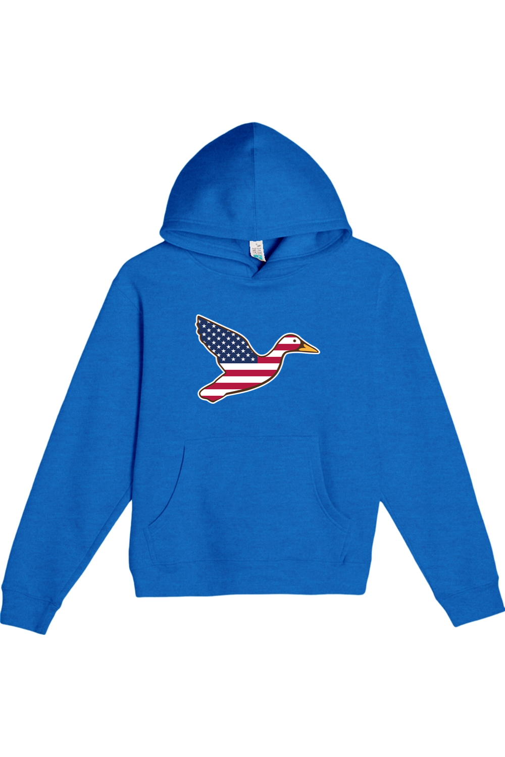 Big Duck Americana youth hoodie in True Royal with front Big Duck mallard logo