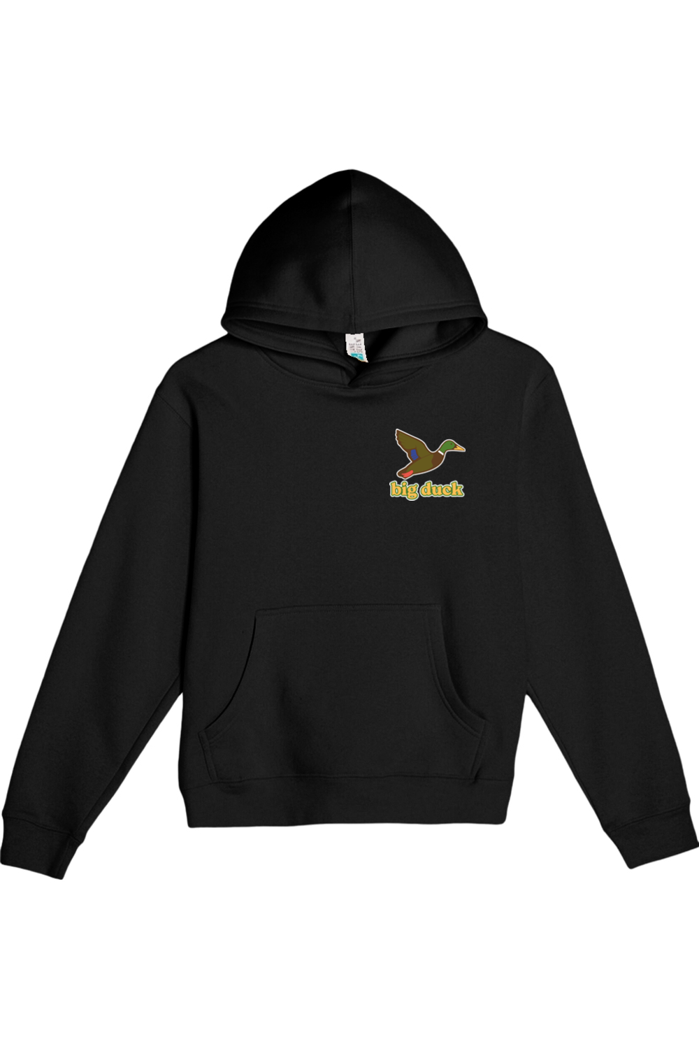 Big Duck In-Flight youth hoodie in Black with left chest Big Duck mallard logo