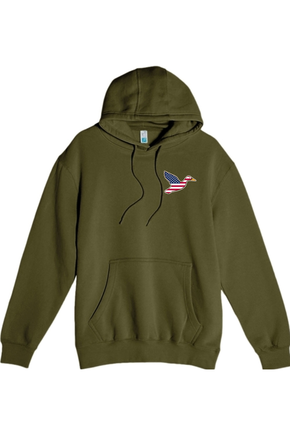 Big Duck Americana hoodie in Army Green with left chest Big Duck mallard logo