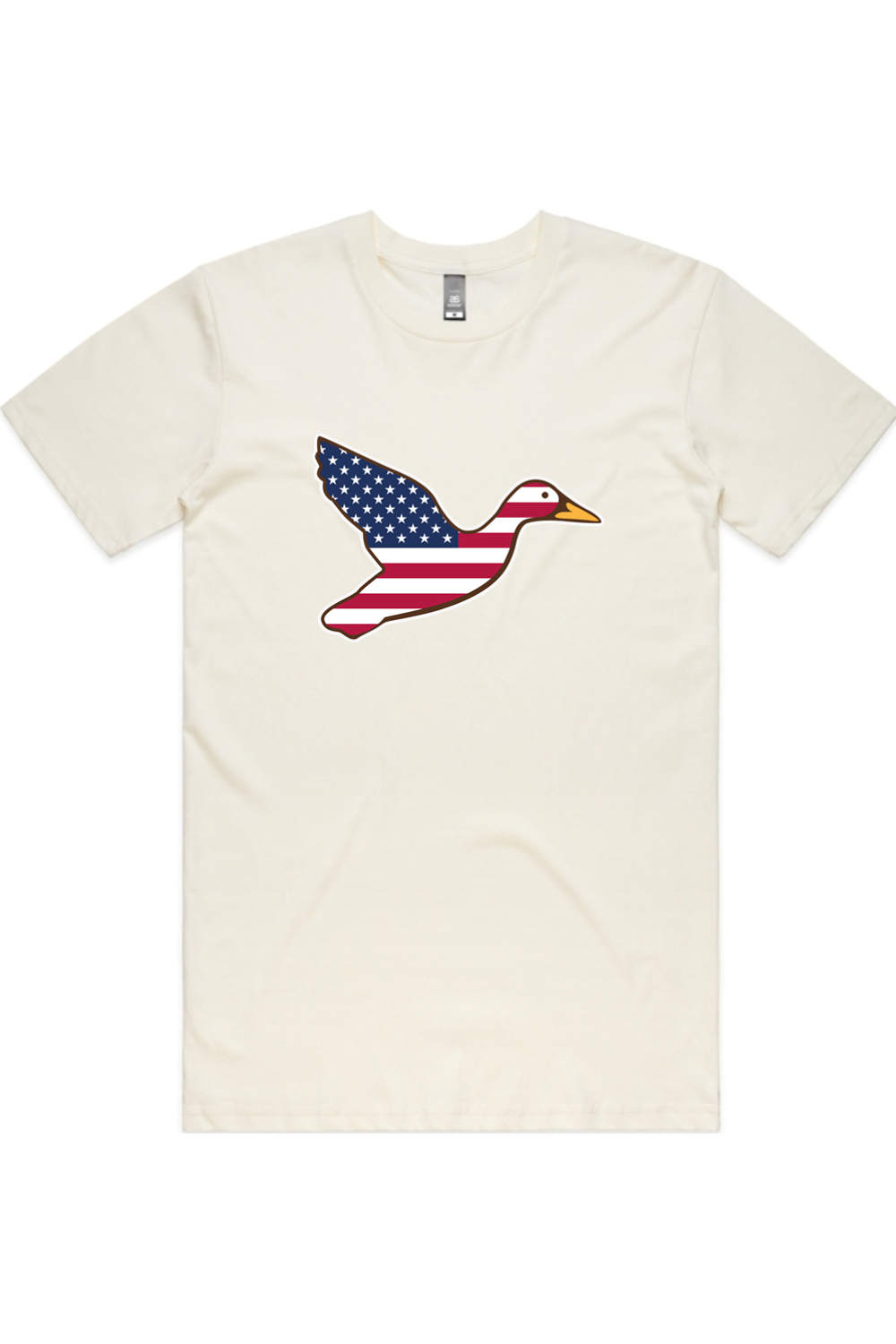 Big Duck Americana tee in Natural with front flying mallard Big Duck logo