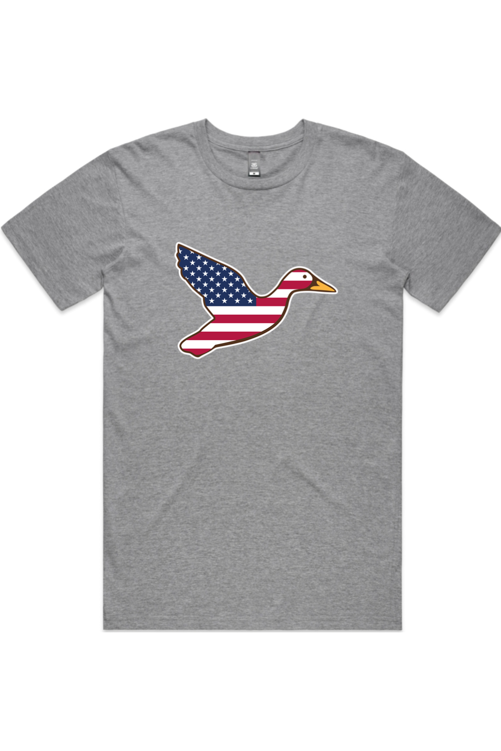 Big Duck Americana tee in Athletic Heather with front flying mallard Big Duck logo