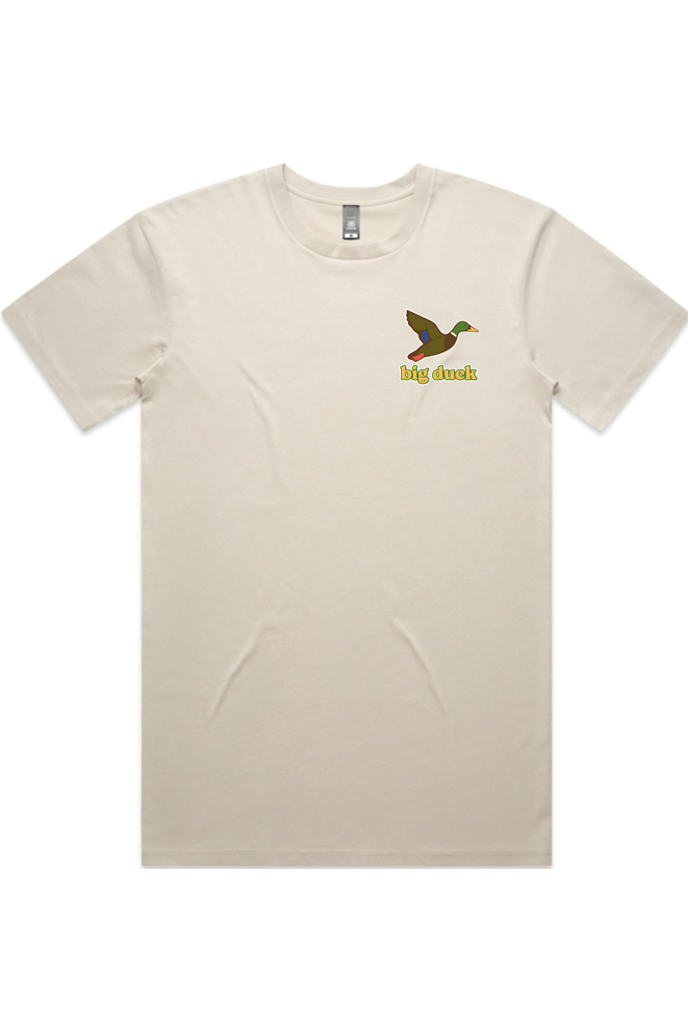 Bone-a-fide tee with left chest flying mallard Big Duck logo