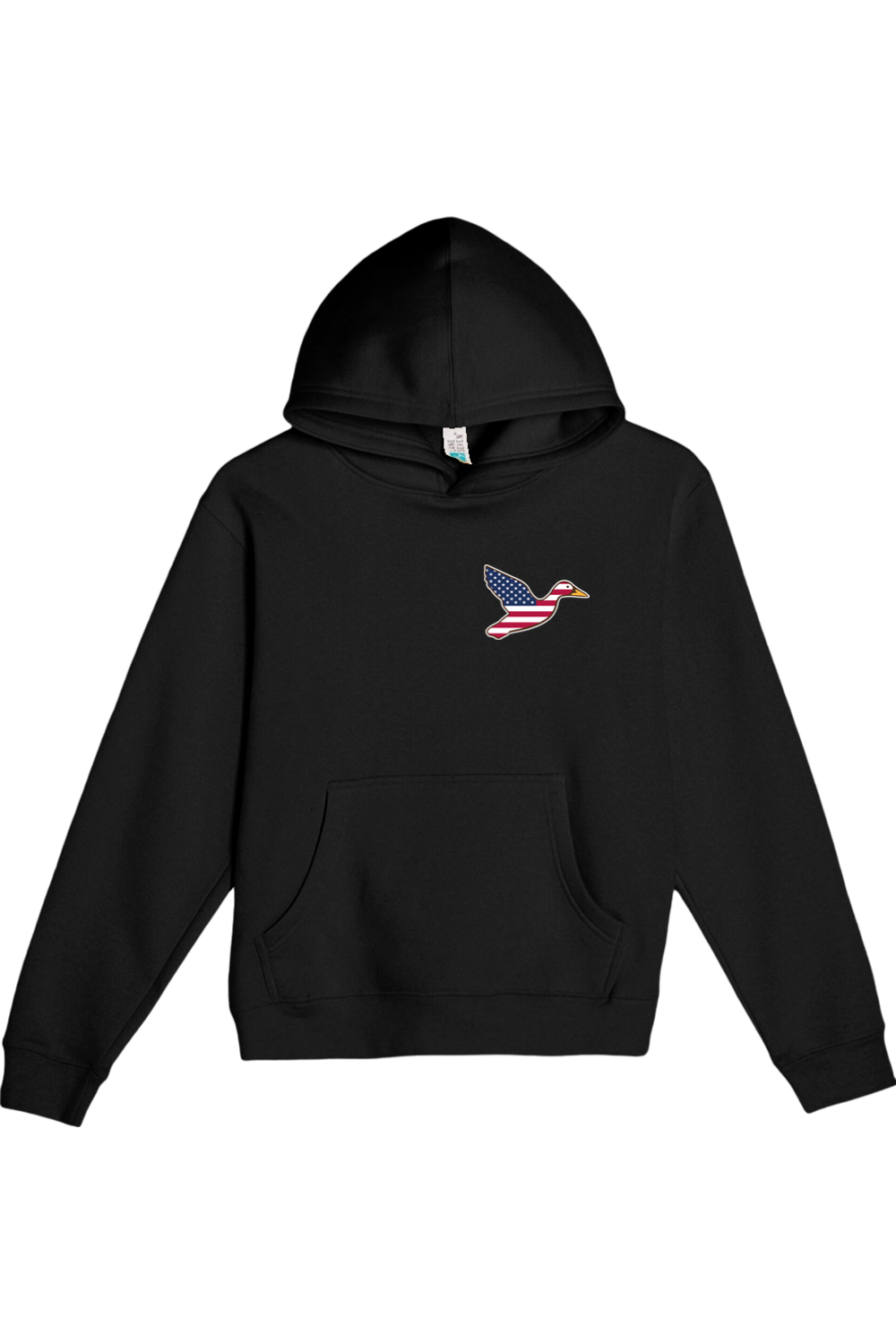 Big Duck Americana youth hoodie in Black with left chest Big Duck mallard logo